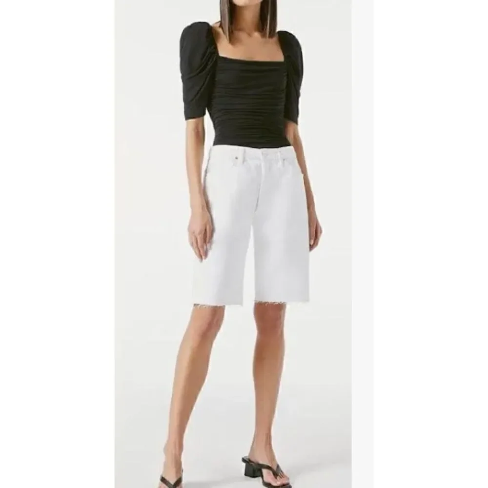 FRAME Le Slouch Bermuda White Raw Hem Denim Jean Shorts NWT sz 26